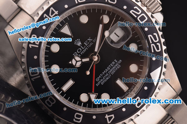 Rolex GMT Master II Automatic Movement Steel Case/Strap with Black Bezel and Black Dial - Click Image to Close
